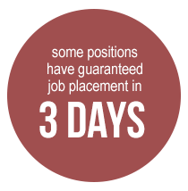 some positions have guaranteed job placement in 3 days