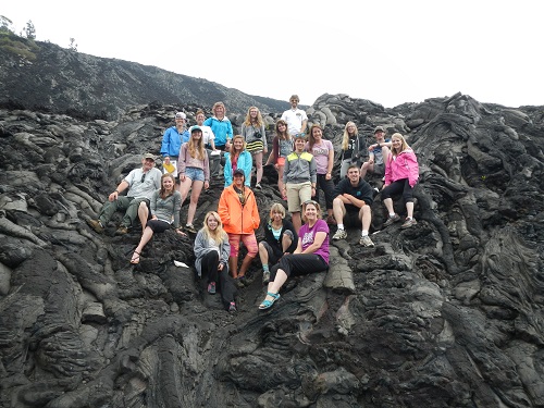 class photo on recently solidified lava flow In Hawaii