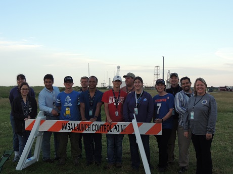 Students and faculty on the RockSat project at Wallops Space Flight Facility launchpad in Virginia