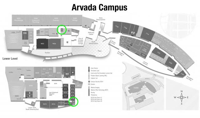 Gender nuteral bathrooms at the Arvada campus are located across from room 9230 (Chemistry Lab) on main level and between rooms 8122 and 8118 on the lower level. 