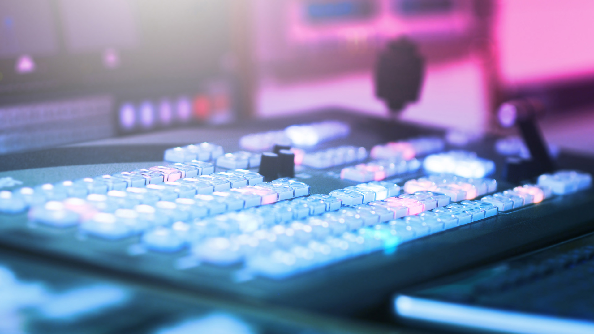 Button Audio and Video Editing Machine for Editing worker. Selective focus