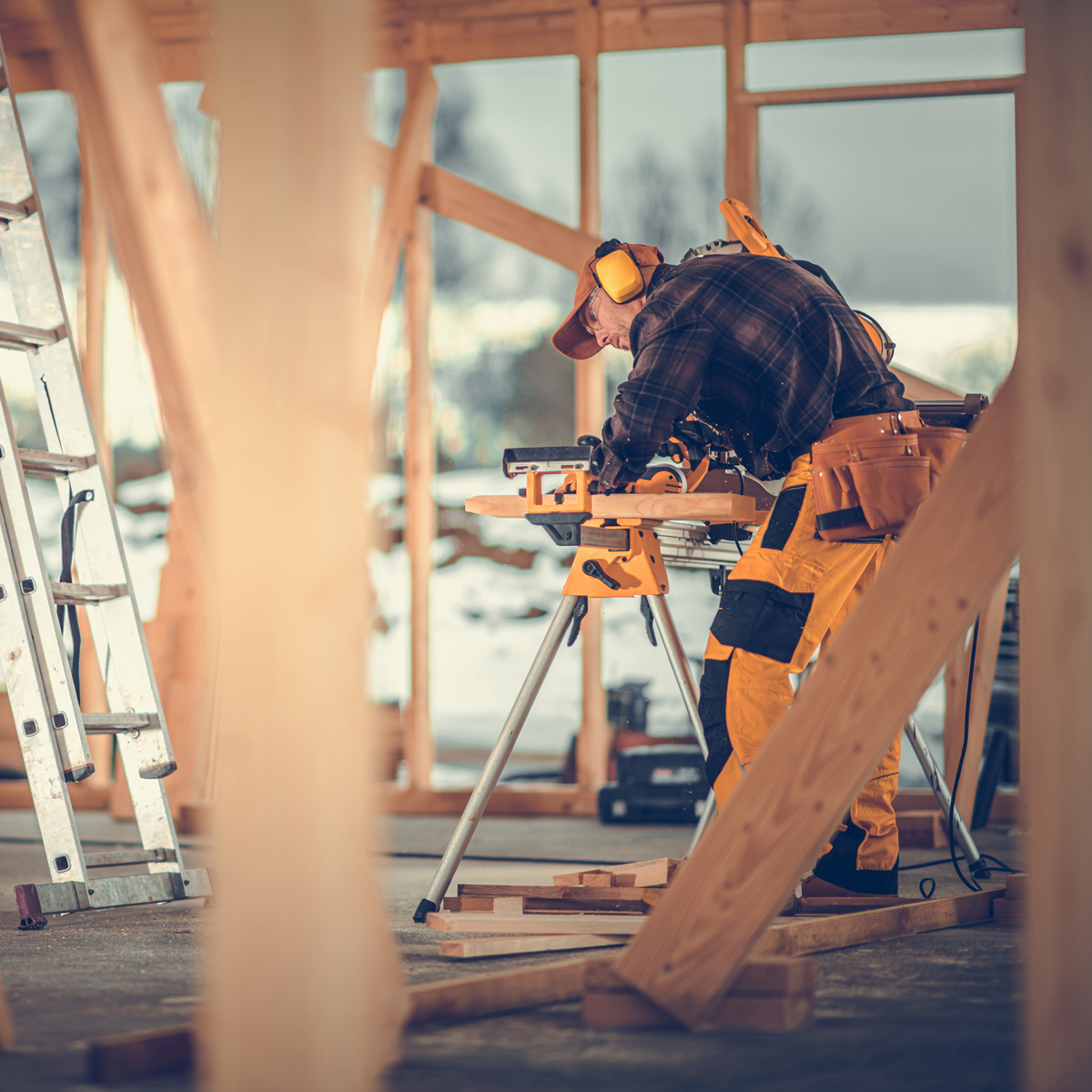 Wooden House Frame Assembly Construction Zone
