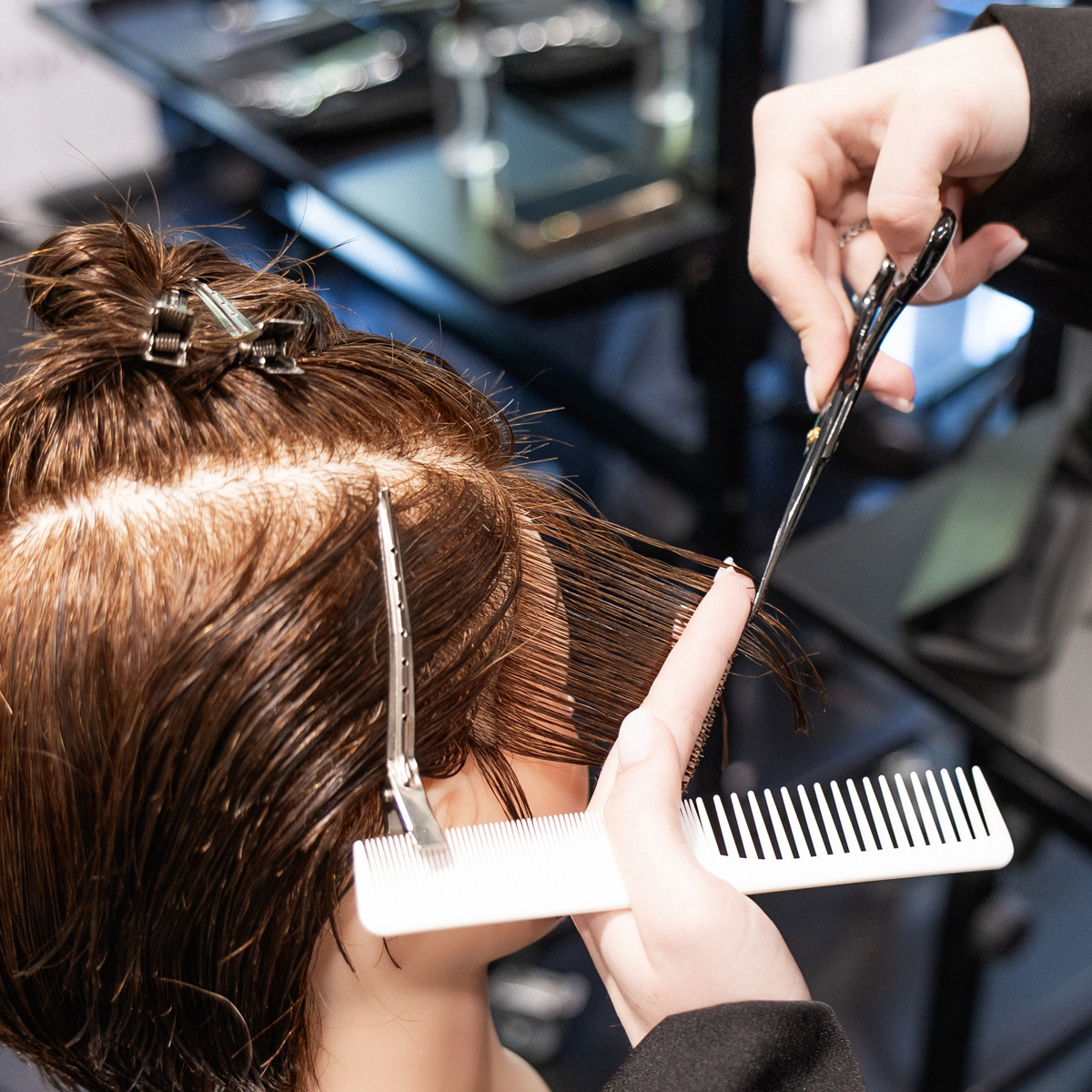  Downloaded   Save to Library  Preview Crop  Find Similar    FILE #:  1482578330 Practice with mannequins, scissors, brushes, and modern salon equipment