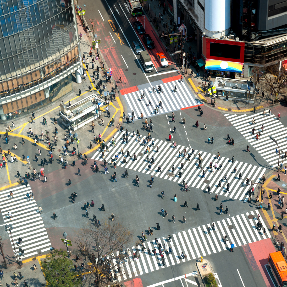 Tokyo, Japan view of Shibuya Crossing, one of the busiest crosswalks in Tokyo, Japan