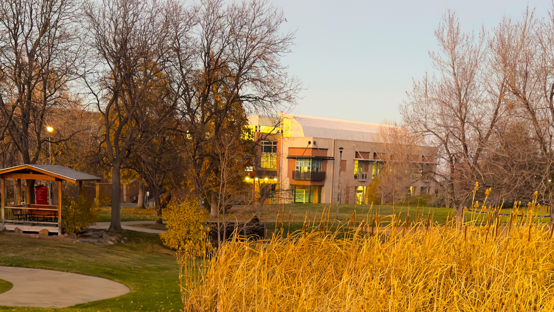 Lakewood Campus Main entrance in the evening