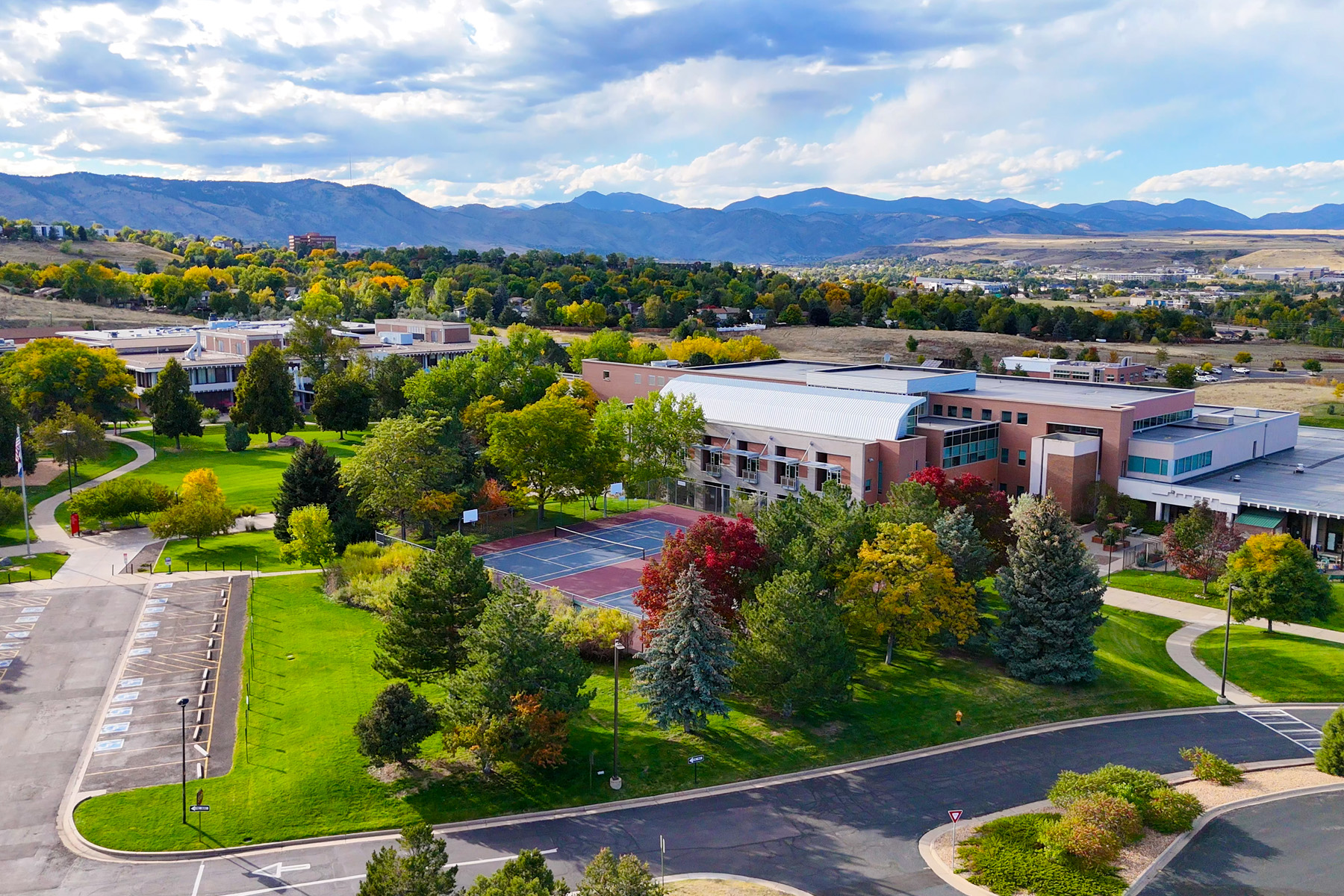 drone view of RRCC Lakewood Campus in Fall