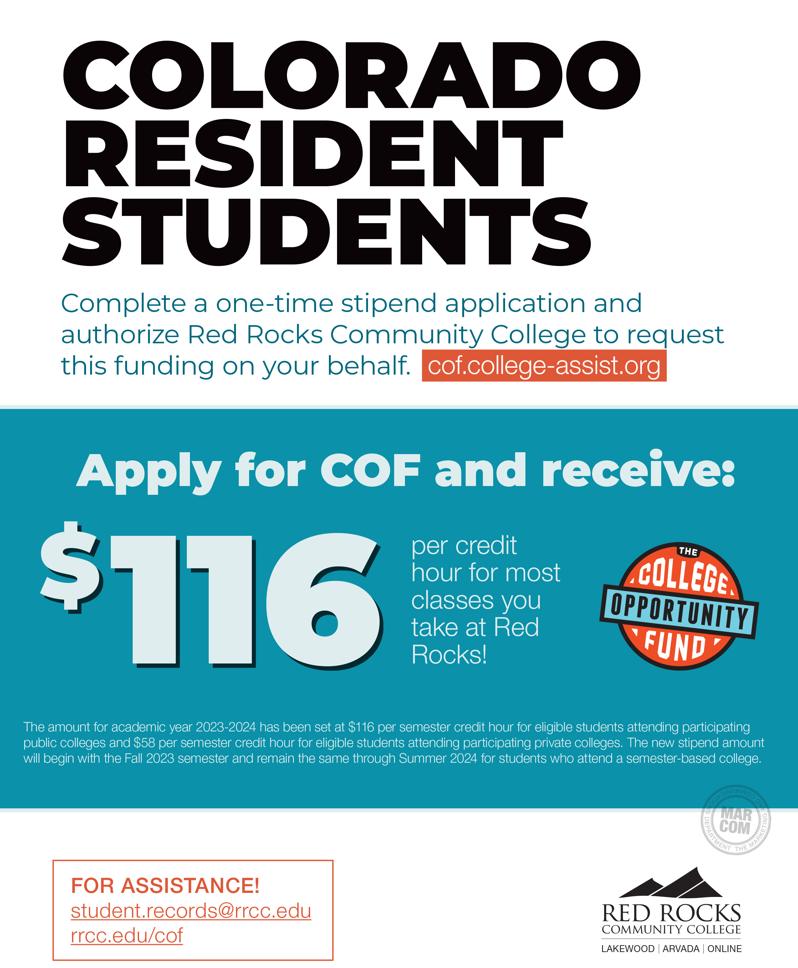 Colorado Resident Student COF Flyer