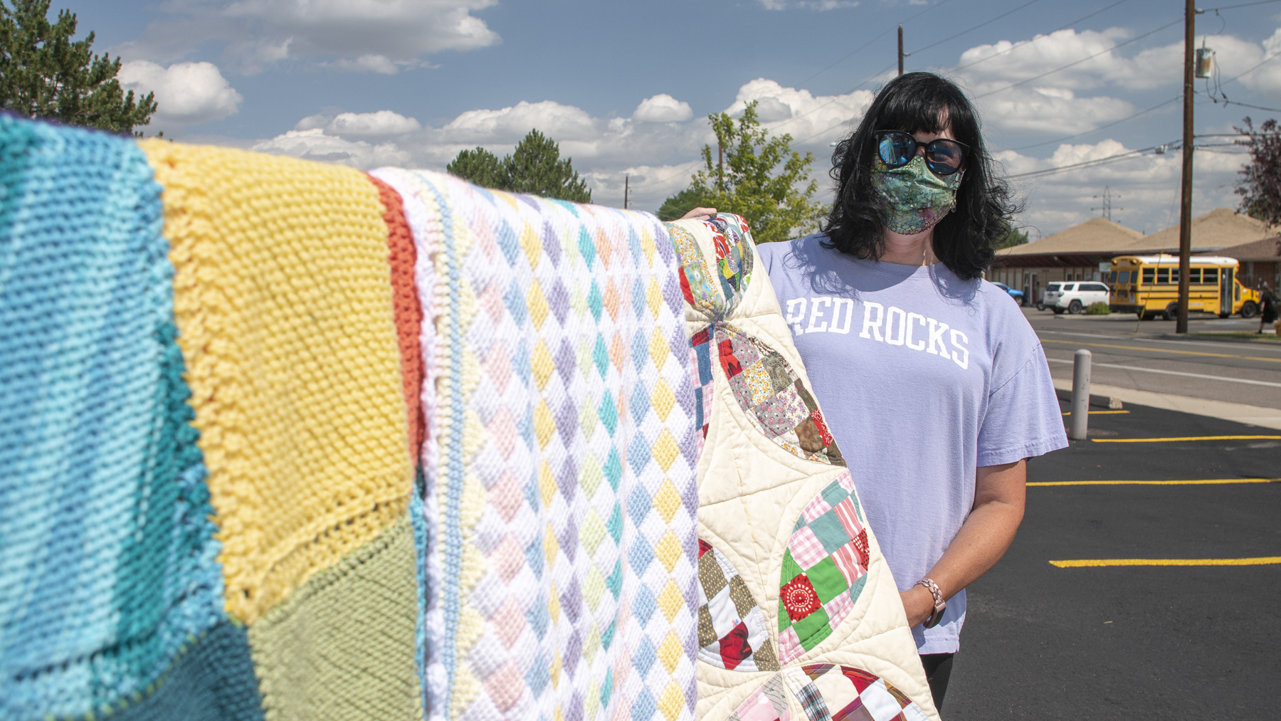 RRCC Staff Member Displays Handmade Blankets