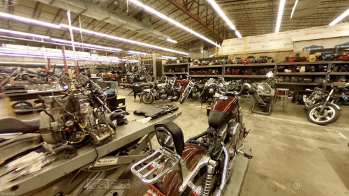 Motorcycles inside the RRCC Motorcycle Program Building