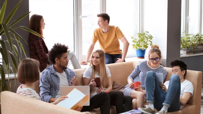 Students sitting on couch