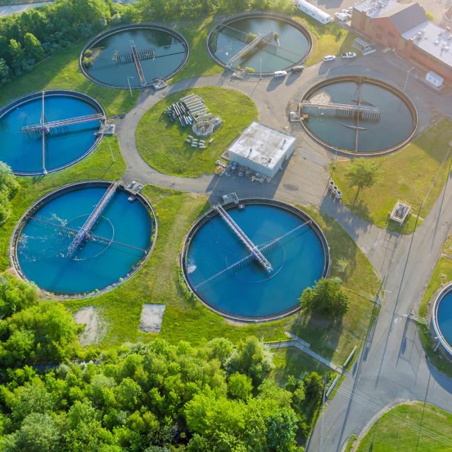 Panoramic view of modern urban wastewater treatment plant water purification is the process of removing undesirable chemicals