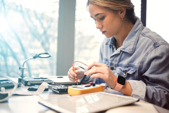 female student in lab