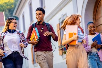 Students outside talking
