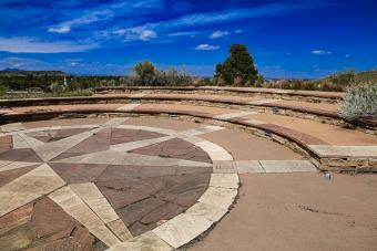 rock benches outside in a circle around a star