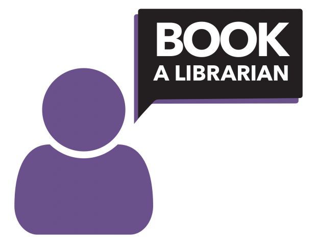 Logo for Book a Librarian service. Link takes you to the scheduler for Book a Librarian